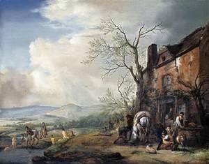 Philips Wouwerman - Landscape with Peasants by a Cottage 1651-53