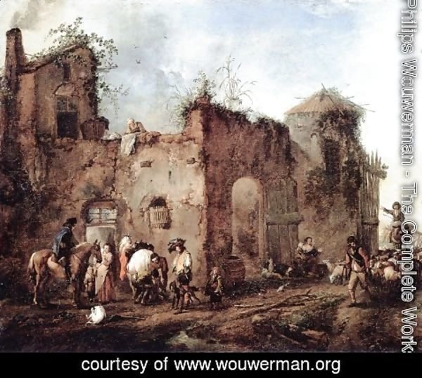 Philips Wouwerman - Courtyard with a Farrier Shoeing a Horse