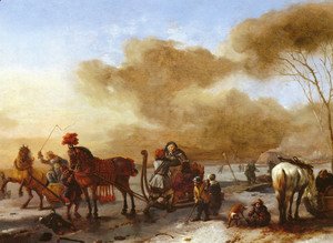Philips Wouwerman - A Winter Landscape with Horse-Drawn Sleds