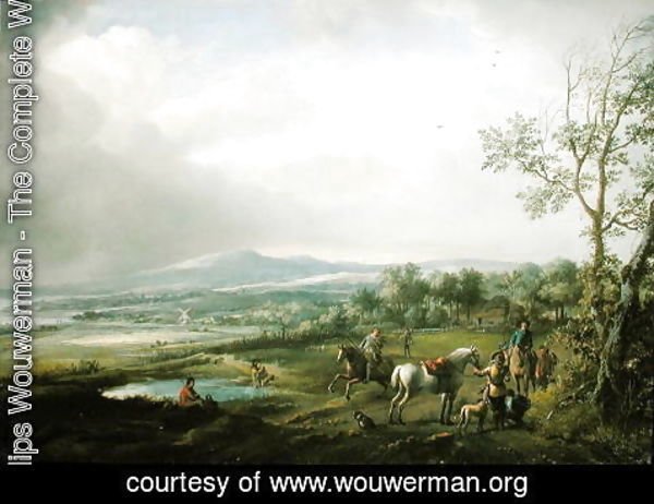Philips Wouwerman - A Hawking Party in an Extensive Landscape