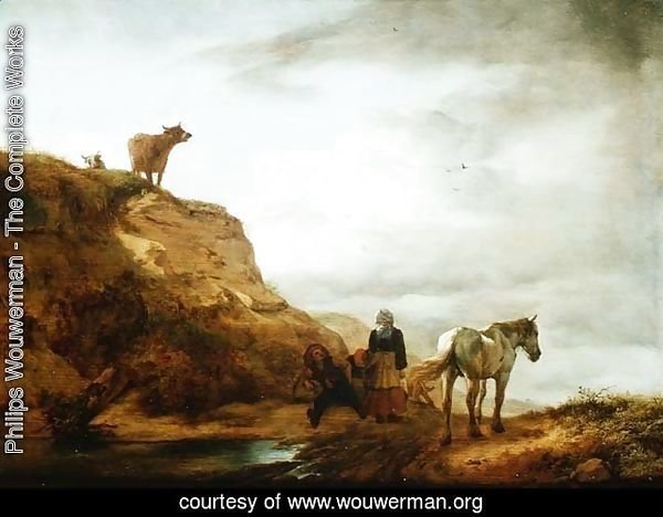 Landscape with a Grey Horse and Figures by the Wayside