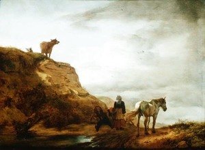 Philips Wouwerman - Landscape with a Grey Horse and Figures by the Wayside