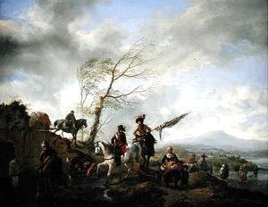 Philips Wouwerman - Landscape with Soldiers Watering their Horses