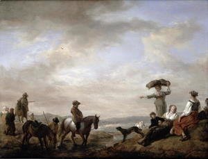 Philips Wouwerman - Landscape with a gentleman on horseback fording a stream