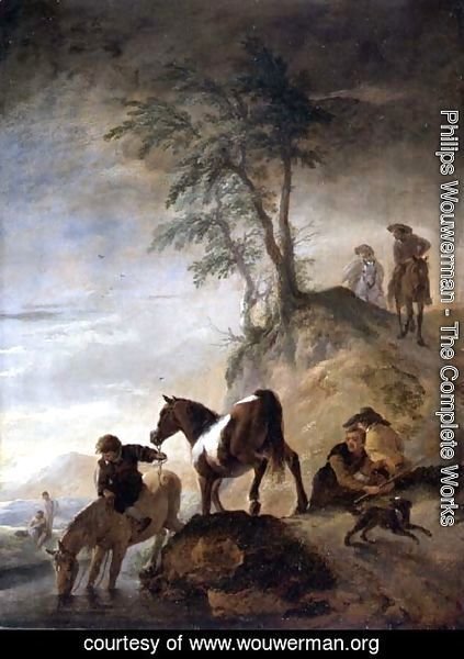Philips Wouwerman - Riders watering their horses