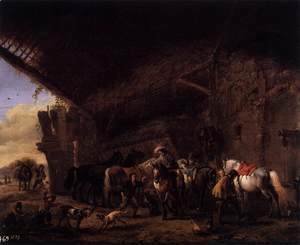 Philips Wouwerman - Coming out of an Inn