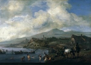 Philips Wouwerman - Landscape with Bathers c 1660