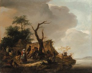 Philips Wouwerman - Peasants merrymaking by a river