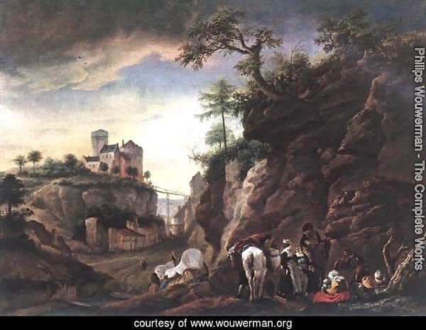 Rocky Landscape With Resting Travellers
