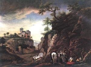 Philips Wouwerman - Rocky Landscape With Resting Travellers