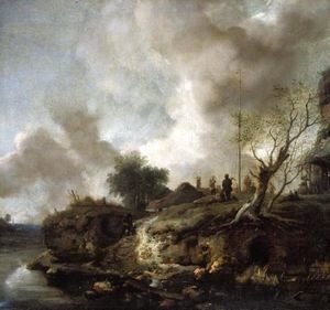 Philips Wouwerman - A Landscape With A River And Figures Shooting The Popinjay