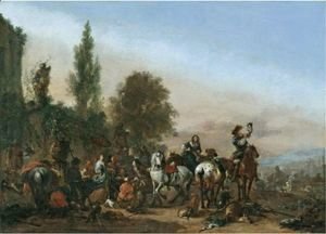 Philips Wouwerman - An Elegant Company Resting After A Hunt