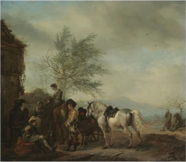 A Lakeside Halt With Travellers Resting