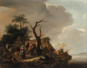 Peasants merrymaking by a river