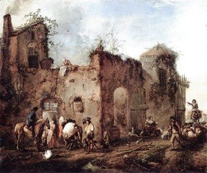 Philips Wouwerman - Courtyard with a Farrier Shoeing a Horse