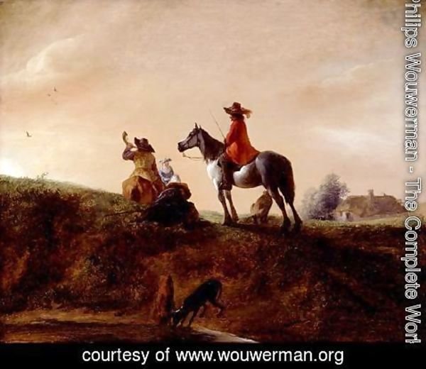 Philips Wouwerman - Horseman in a red jacket on a Grey