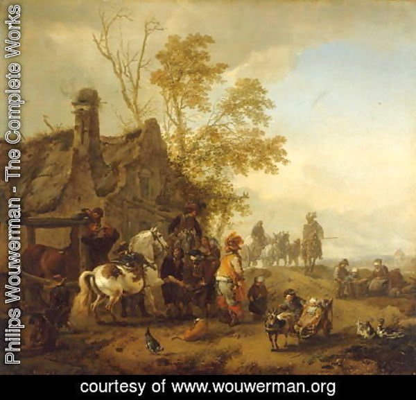 Philips Wouwerman - A Dappled Horse outside the Smithy