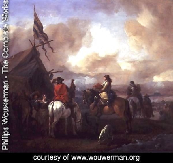 Philips Wouwerman - Cavalrymen in a Military Encampment