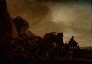 Philips Wouwerman - Travellers and Beggars by a ruined hut