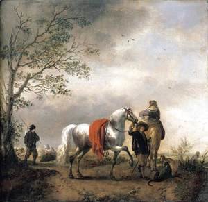 Cavalier Holding A Dappled Grey Horse