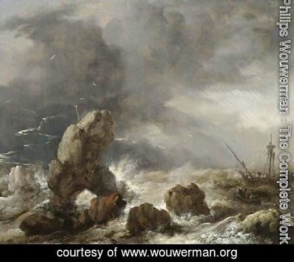 Philips Wouwerman - Ships Foundering in Stormy Seas 1650s